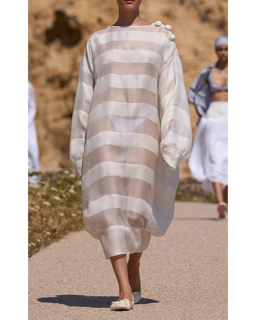 Jacquemus White The Sailor Striped Silk Midi Dress