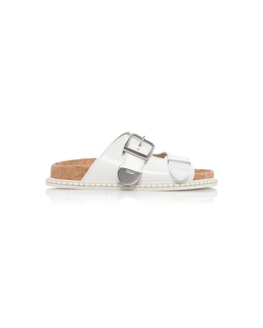 Chloé White Rebecca Leather Slide Sandals