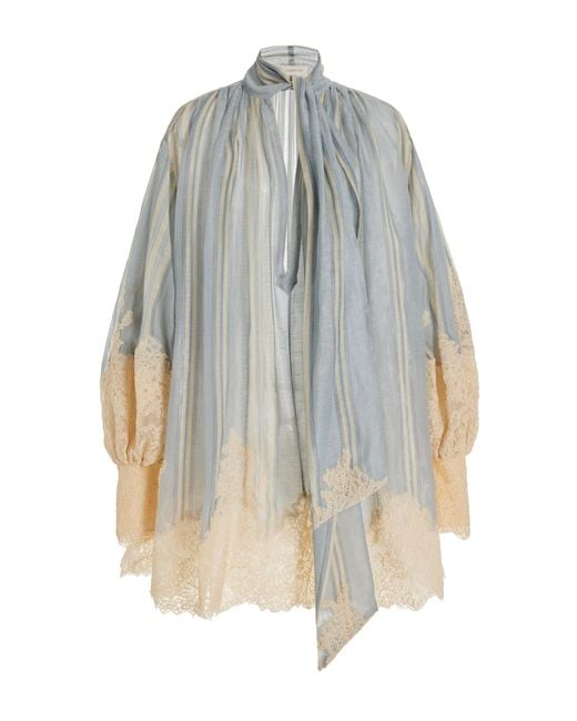 Zimmermann Blue Lyrical Lace Edge Linen-silk Mini Dress for men