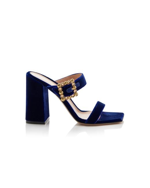 Gianvito Rossi Blue Buckled Velvet Sandals