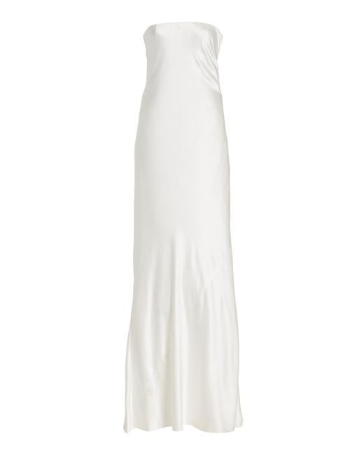 Alejandra Alonso Rojas White Bow-detailed Silk-satin Gown