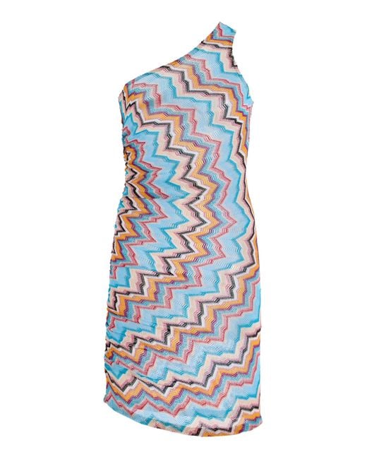 knee length dresses for ladies 1990s Missoni One Shoulder Fringe Dress  Shrimpton Couture