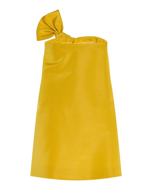 Oscar de la Renta Yellow Asymmetric Silk Faille Mini Dress