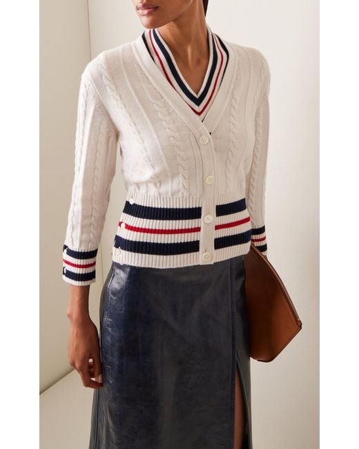 Thom Browne White Cable-knit Cashmere Cardigan