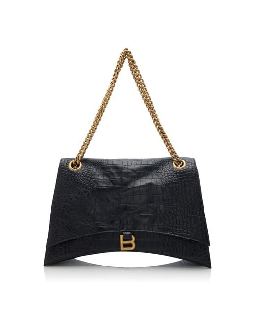 Balenciaga Black Large Crush Croc-embossed Leather Bag