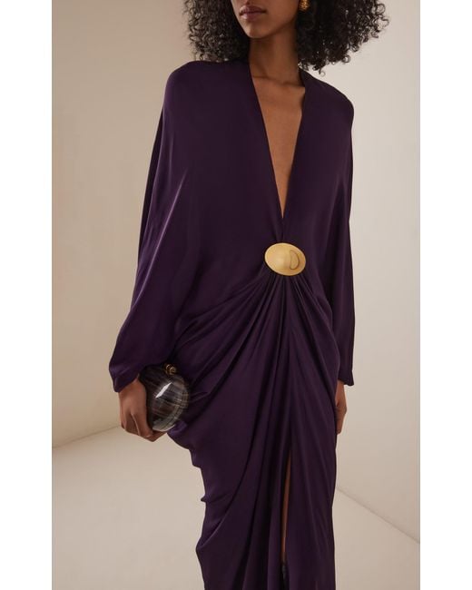 Silvia Tcherassi Black Fiore Draped Crepe Maxi Dress