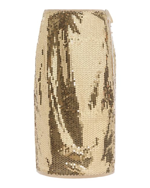 Prada Natural Sequined Midi Wrap Skirt