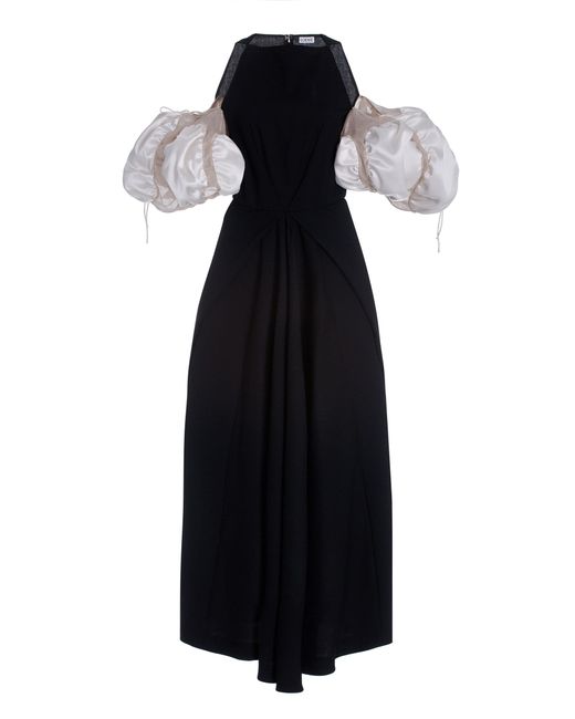 Loewe Black Puff-sleeve Wool-blend Maxi Dress