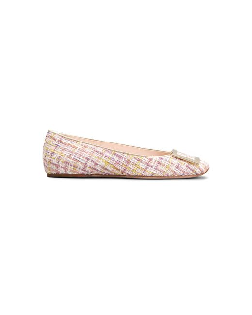 Roger Vivier Pink Gommettine Tweed Piping Flats