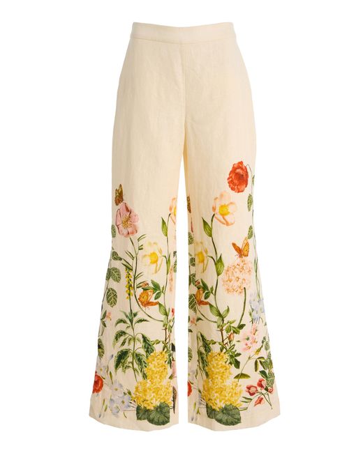 Cara Cara Yellow Mayflower Linen Wide-Leg Pants