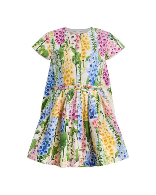 Oscar de la Renta White Foxglove-Printed Cotton-Poplin Mini Dress