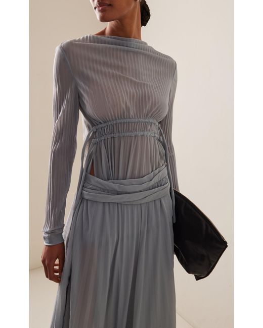 Proenza Schouler Blue Riley Pleated Mesh Jersey Midi Dress