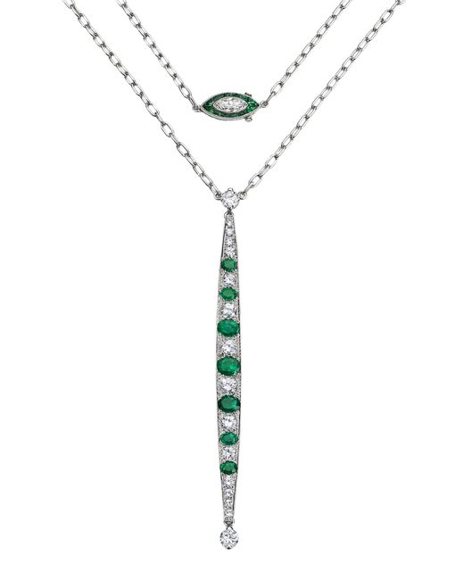 Mindi Mond New York Blue 18K Emerald And Diamond Double Wrap Bar Necklace
