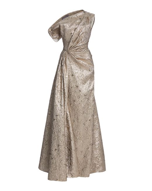Lela Rose Asymmetric Metallic Jacquard Gown