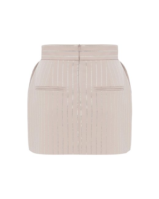 Alex Perry Natural High-waisted Crystal Pinstripe Twill Mini Skirt
