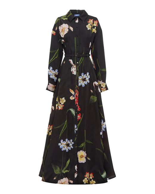 LEO LIN Black Josephine Printed Silk Gown