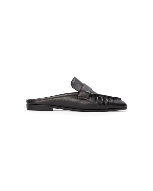 Black Suede Studio Black Gabby Backless Leather Loafers