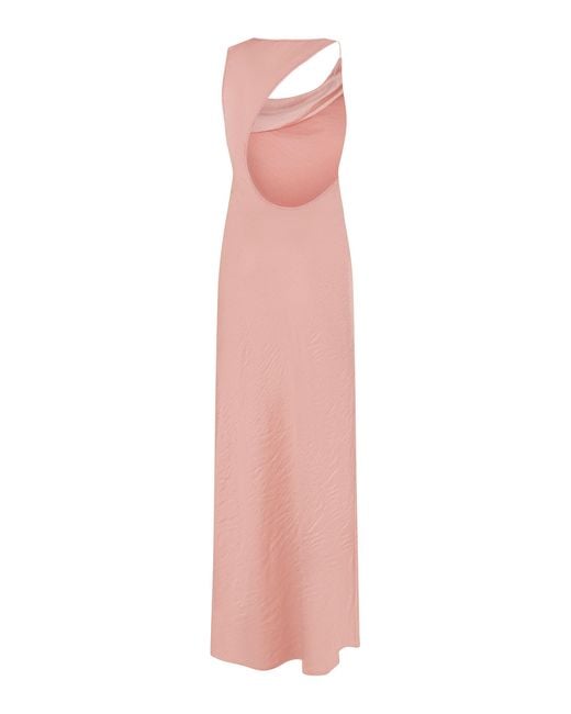Anna October Pink Elizabeth Open Back Crinkled Satin Maxi Dress