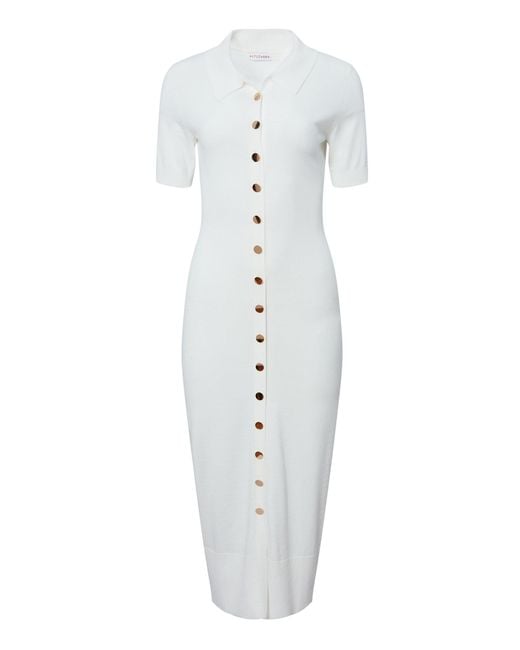 Altuzarra White Hestia Buttoned Knit Midi Dress