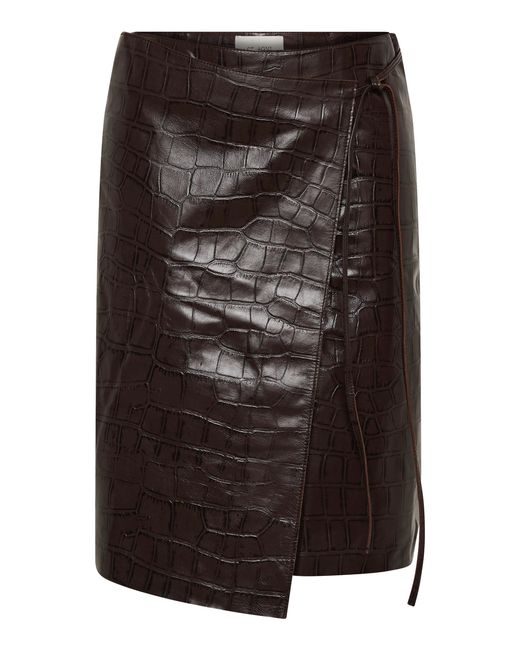 St. Agni Black Everyday Wrap Crocodile-Effect Leather Skirt