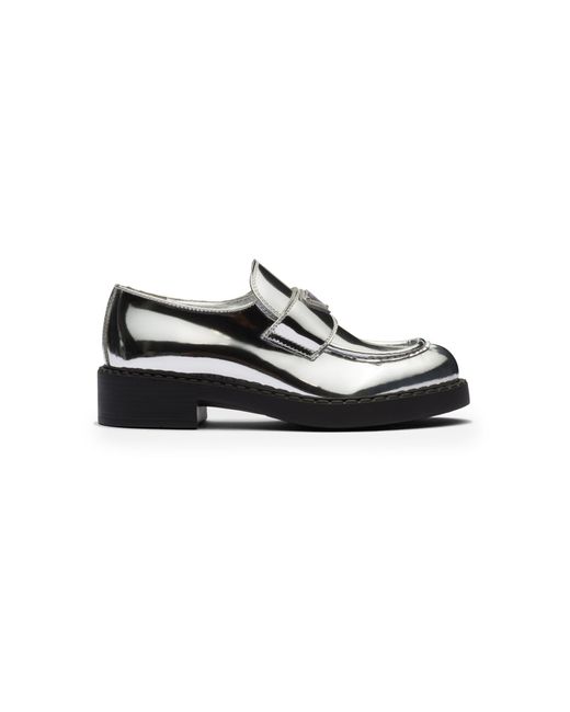 Prada Black Metallic Leather Loafers