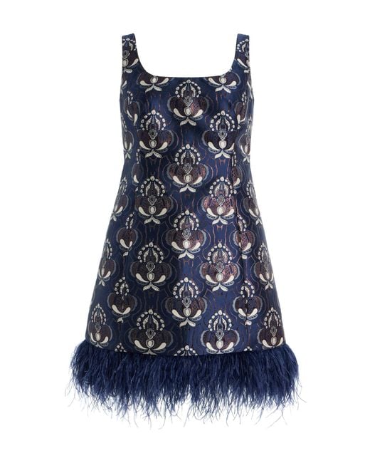 Cara Cara Blue Carlie Feather-Trimmed Jacquard Mini Dress