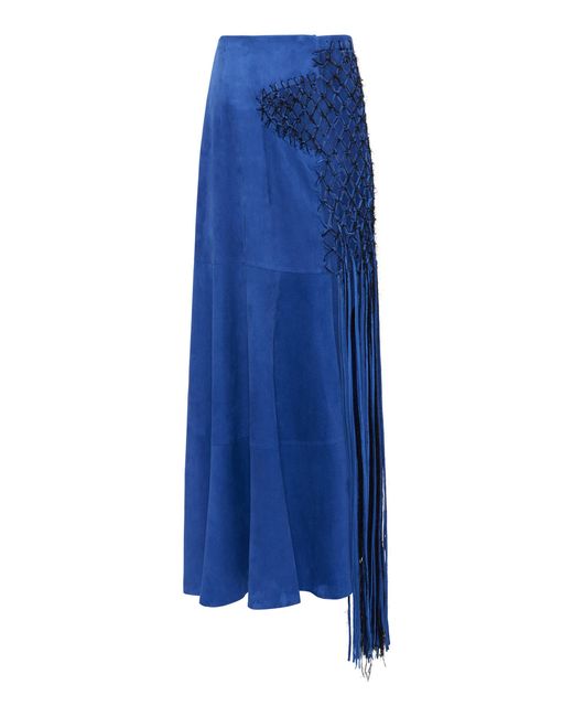 Gabriela Hearst Blue Riverine Fringed Suede Maxi Skirt