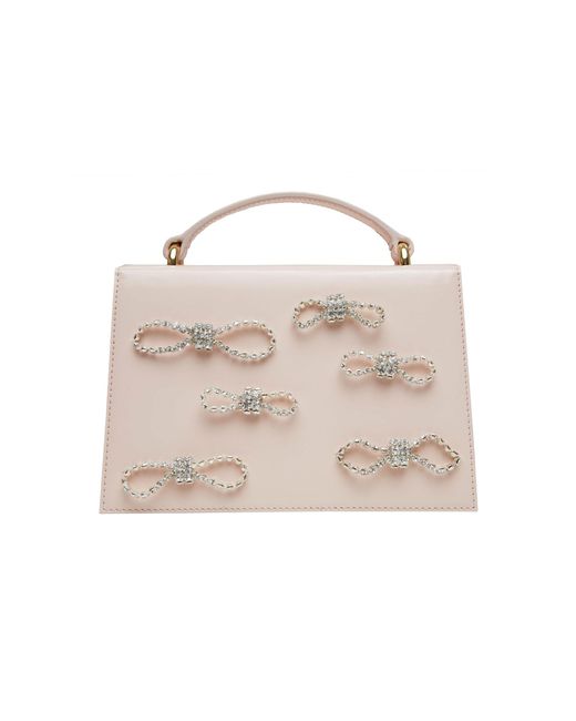 Mach & Mach Crystal Bow Embellished Leather Top Handle Bag in Pink | Lyst  Canada