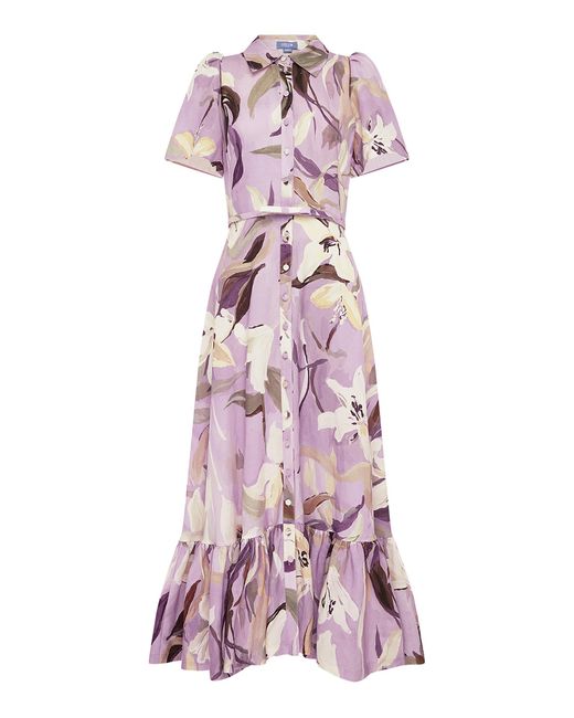 LEO LIN Purple Becca Linen-Blend Midi Dress