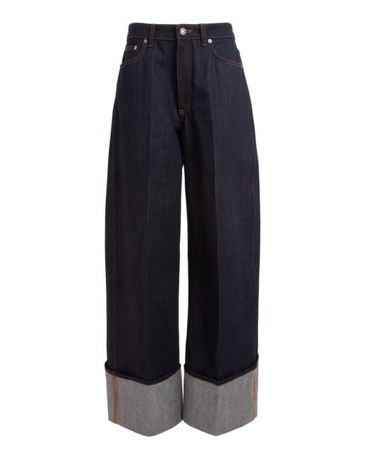 Givenchy Blue Cuffed Raw-Denim Wide-Leg Jeans
