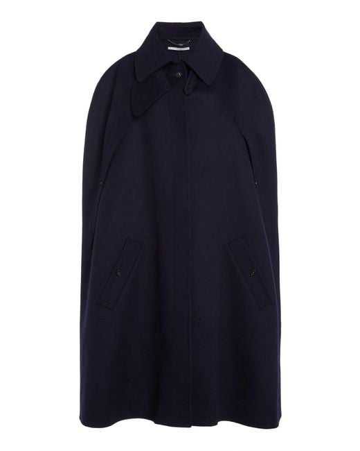 Stella McCartney Blue High-Neck Double Face Wool Cape