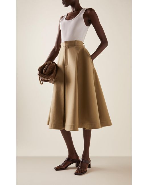 Bottega Veneta Natural Fine Compact Cotton-Twill A-Line Skirt