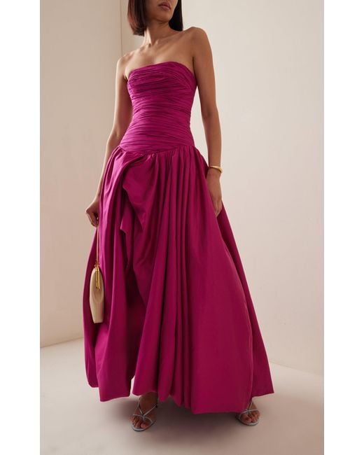 Aje. Pink Violette Ruched Bubble-hem Satin Maxi Dress