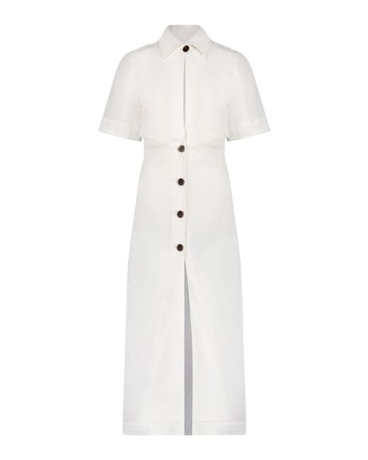 Matthew Bruch White Linen-blend Midi Shirt Dress