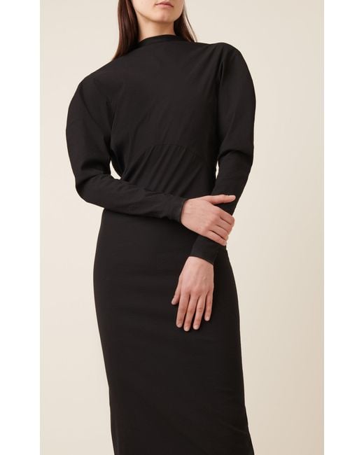 Alaïa Black Cuff Gathered V-back Curved-sleeve Train Gown