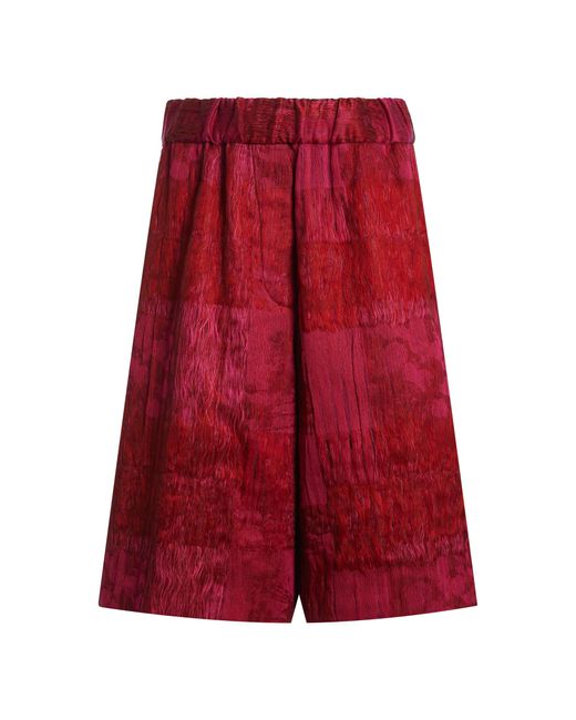 Dries Van Noten Red Jacquard Wide-Leg Shorts