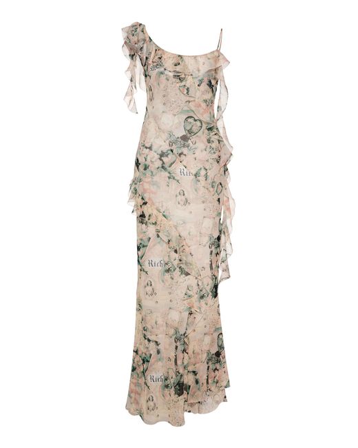 Alessandra Rich Natural Floral Silk-georgette Maxi Dress