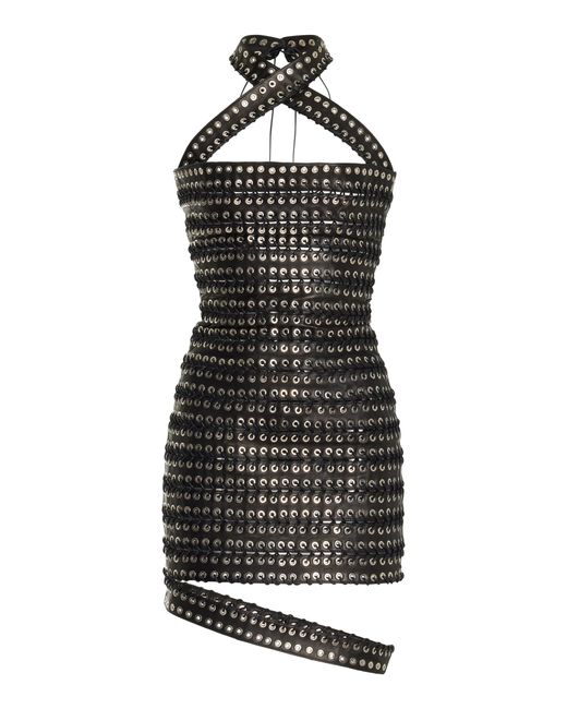 Ludovic de Saint Sernin Black Exclusive Grommet-detailed Leather Mini Dress