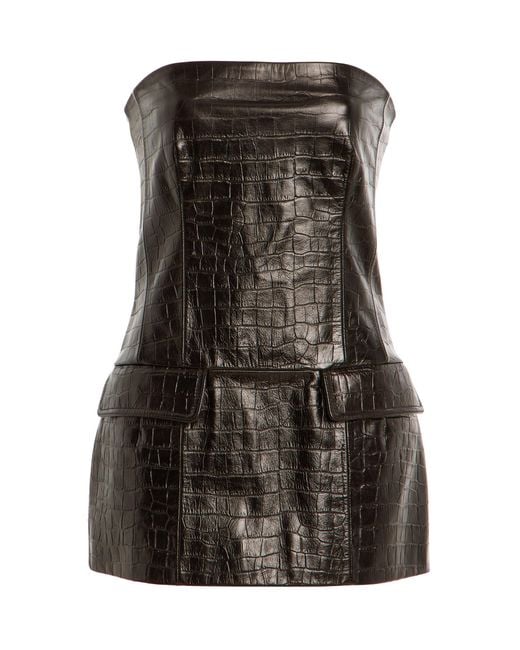 Totême Black Strapless Croc-Embossed Leather Strapless Top