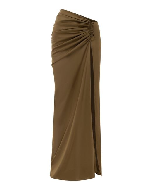Alex Perry Green Ruched Powermesh Maxi Skirt