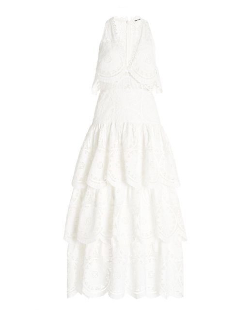 Alexis White Aviana Tiered Lace Maxi Dress