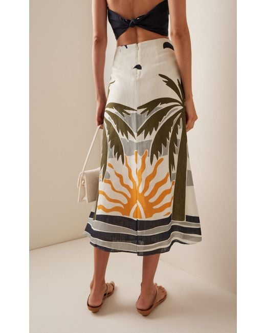 Cala De La Cruz Gray Magda Printed Linen Midi Skirt