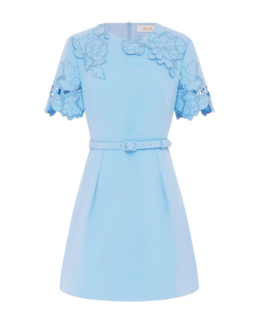 LEO LIN Blue Aurélie Appliquéd Mini Dress