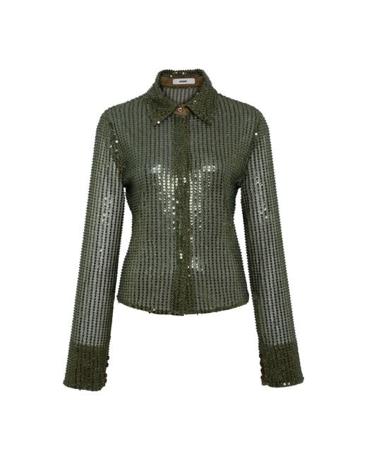 Siedres Green Sezanne Sheer Sequined Top