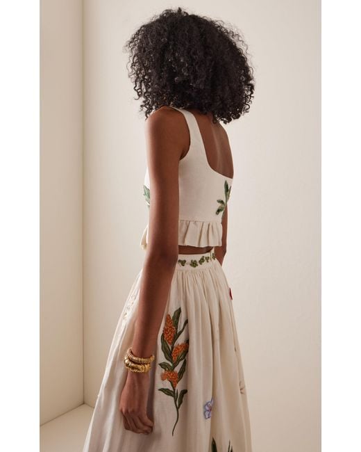Agua Bendita Natural Eslabon Embroidered Linen Top