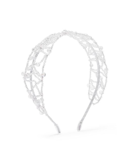 Emm Kuo White Crystal-Embellished Satin Headband