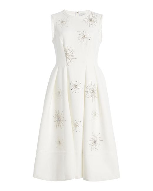 Huishan Zhang White May Crystal-embellished Scuba Midi Dress