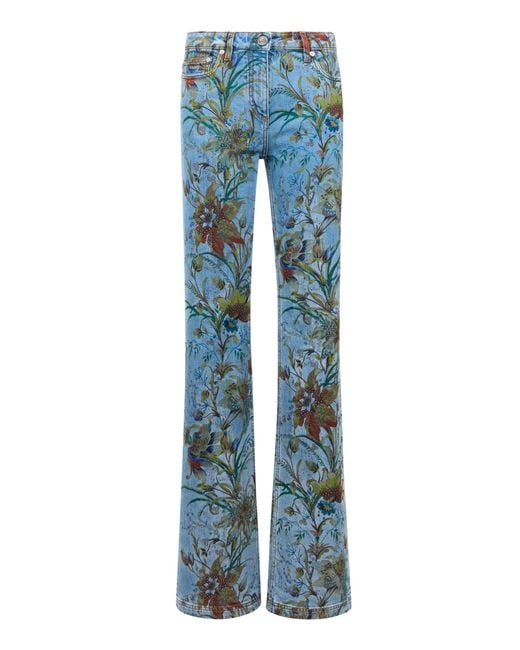Etro Blue Printed Low-Rise Flared Jeans