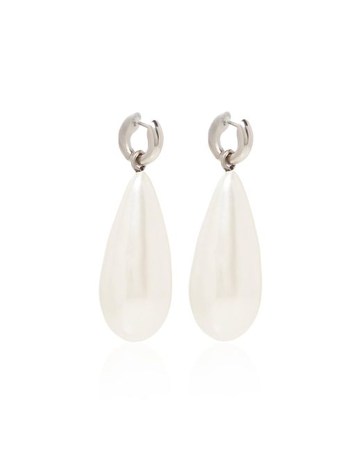 Balenciaga White Palazzo Silver-tone Resin Pearl Earrings