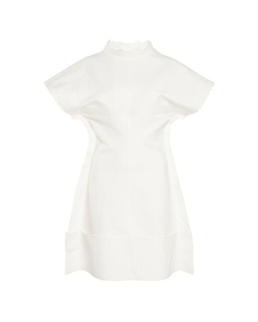 Victoria Beckham White Embroidered Cotton-linen Mini Dress